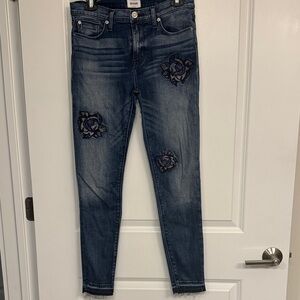 Hudson Dark Blue Skinny Jeans with Floral Design. Size 27